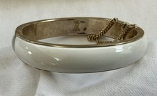 Vintage White Enamel And Gold Tone Hinged Bracelet