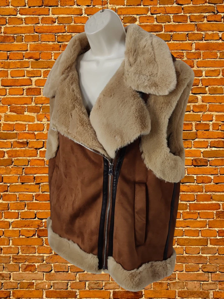 CHAQUETA CHALECO PAPAYA MARRÓN ABRIGO TALLA UK 14 MUJER SUAVE IMITACIÓN PIEL GAMUZA INFORMAL CREMALLERA Foto 2 de 4