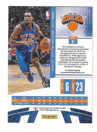 2010-11 ABSOLUTE MEMORABILIA TONEY DOUGLAS SPECTRUM AUTO #87 N.Y. KNICKS /199 - Picture 2 of 2