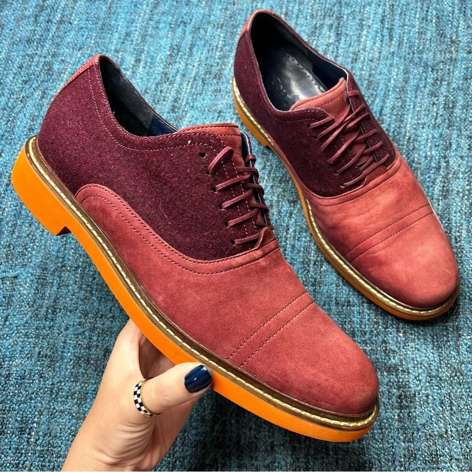 Cole Haan Harrison Nubuck Leather Wool Oxfords in Oxblood Orange Soles Men's 11
