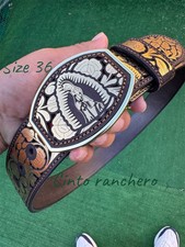 Belt Leather Cincelado Corte Laser Cowboy Cintur n Vaquero Cinto Ranchero Size36