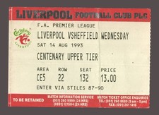 Liverpool v Sheffield Wednesday 1993-1994 Premier League Ticket 14/08/1993