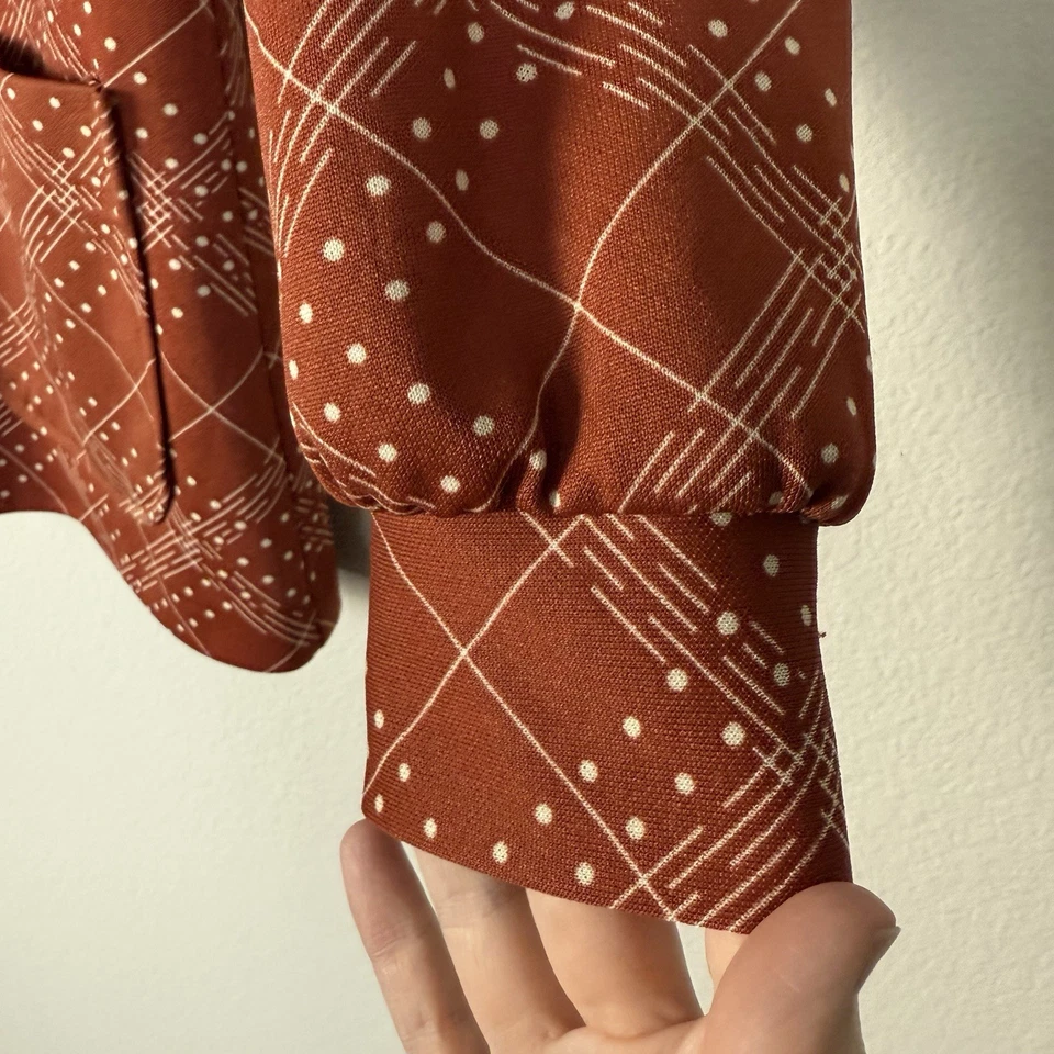 Vintage 70s Brown Plaid Button Up Top Womens Medium Psychedelic Preppy Classic - Image 3 of 4