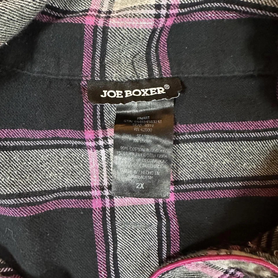 Joe Boxer Mujer Franela Negro Rosa Cuadros Y2K Foto 3 de 4