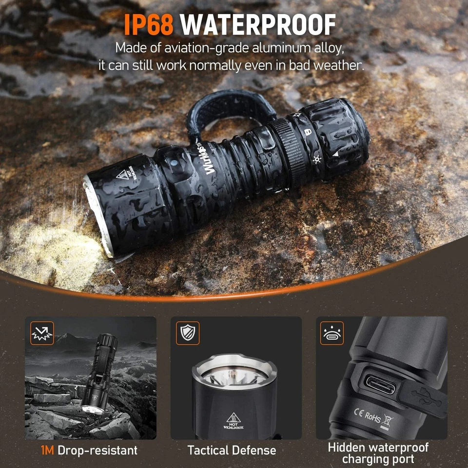 Wurkkos TD07 Tactical Flashlight 1300LM Waterproof 479M Long Throw - Image 3 of 4