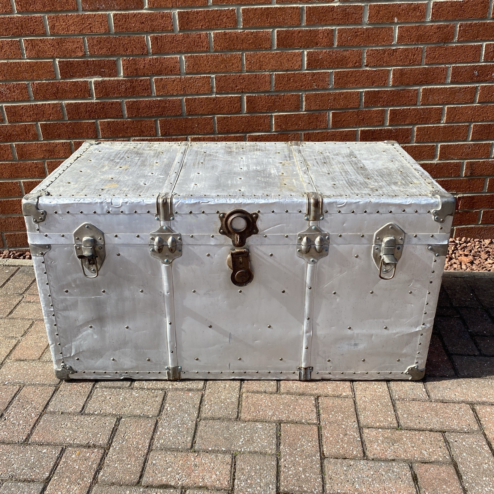 Vintage Large Aluminium Travel Storage Table Box Retro Trunk Albana Germany
