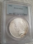 1922 Peace Silver Dollar, ONE OUNCE SILVER COIN, Grade MS 63 by PCGS