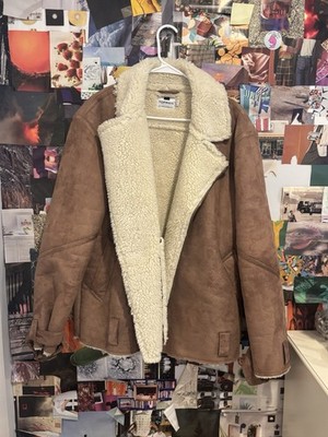 Topman Brown Faux Shearling Bomber Jacket Men's Size L