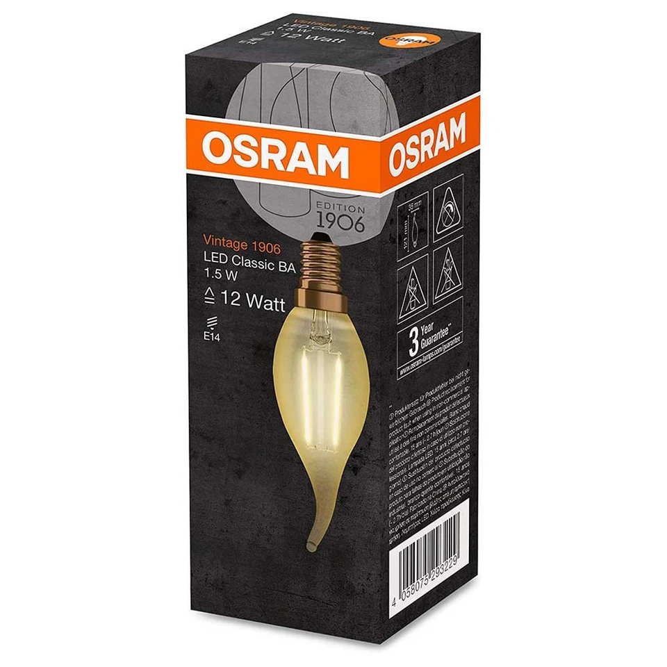 Osram LED Filament Vintage 1906 Windstoßkerze 1,5W = 12W E14 Gold extra warmweiß - Bild 3 von 4
