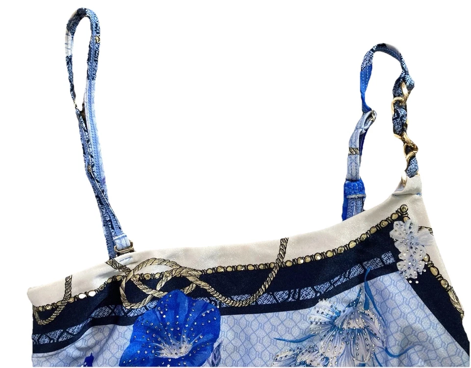 Swimsuit Blue Floral Sequin Chain Strap Detail One piece UK 8 Small - Image 3 of 4