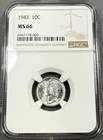 1943 Mercury Dime 10c - NGC MS66 - Die Polish Lines PQ