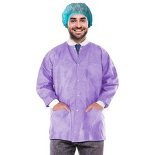 Purple Disposable Lab Jackets SMS 50 gsm Knit Cuffs 100 Count Small 29 in