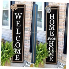 Outdoor Welcome Sign for Front Porch Standing Large 2 Wood Black-Wood Sign