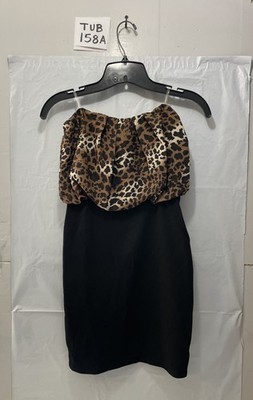 Style Shop Leopard Print And Black Strapless Mini Dress Women s Size M
