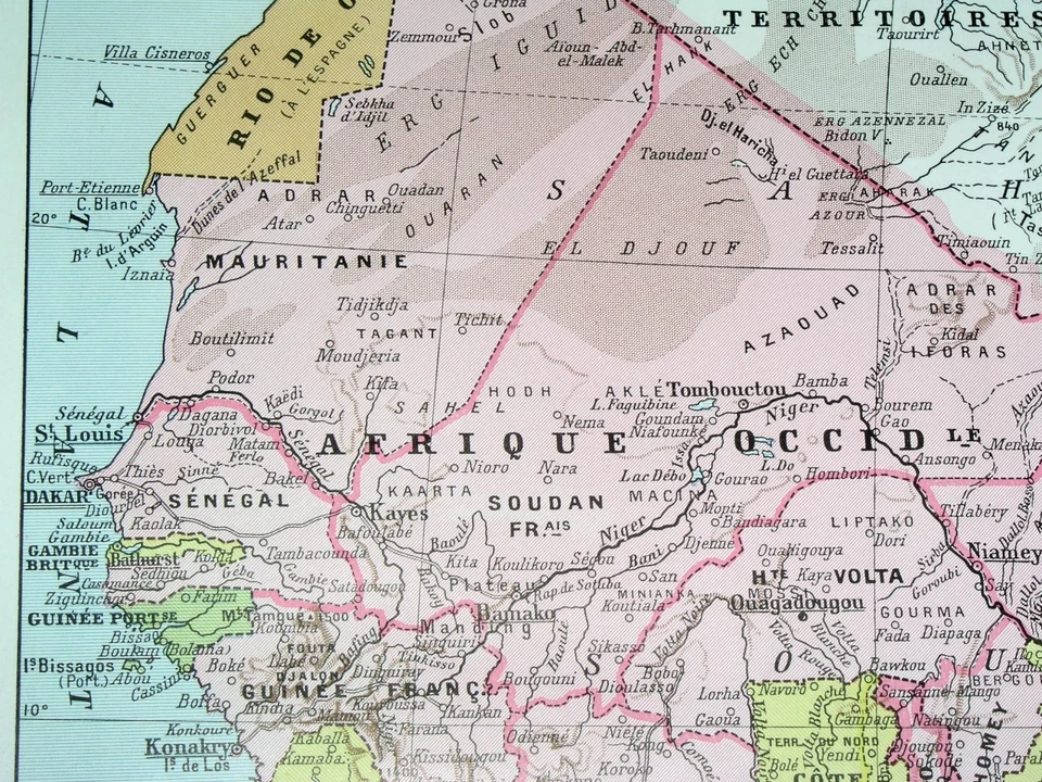 1954 ВИНТАЖНАЯ КАРТА ЗАПАДНОЙ АФРИКИ / ФРАНЦУЗСКИХ КОЛОНИЙ / СЕНЕГАЛА ЧАДА МАВРИТАНИИ - Изображение 2 из 4