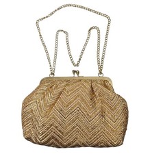 Gold Glam Shiny Metallic Mesh Clutch Purse Small Evening Cocktail Metallic Chain