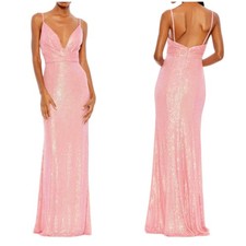 Mac Duggal NWT Sequined Draped V-neck Sheath Gown Size 12 Sparkling Pink Barbie
