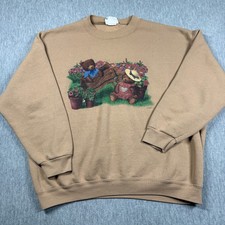 Lee Sweatshirt Womens 22W Tan Vintage USA Heavyweight Teddy Bear Garden Graphic