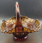 Vintage Fenton Dark Amber Hobnail Basket Ruffle Crimp Edge 6” Tall
