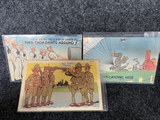 WWII * 3 Comic Humorous Linen Postcards US Army WW2 * 2 were Mailed