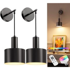 Battery Operated Wall Sconce Set of 2, Black Wireless Rechargeable Wall Light...
