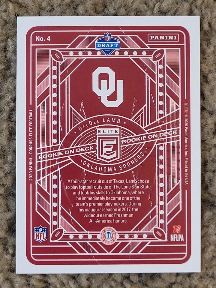 2020 Panini Donruss Elite Rookie On Deck CeeDee Lamb #4 Rookie Card Cowboys Nfl - Image 2 of 2