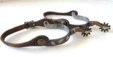 Vintage Winchester Hand-Forged Western Riding Spurs Inlaid Steel, Brass, Leather