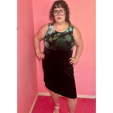 Vintage 90s Green Flower Velvet Dress (14)