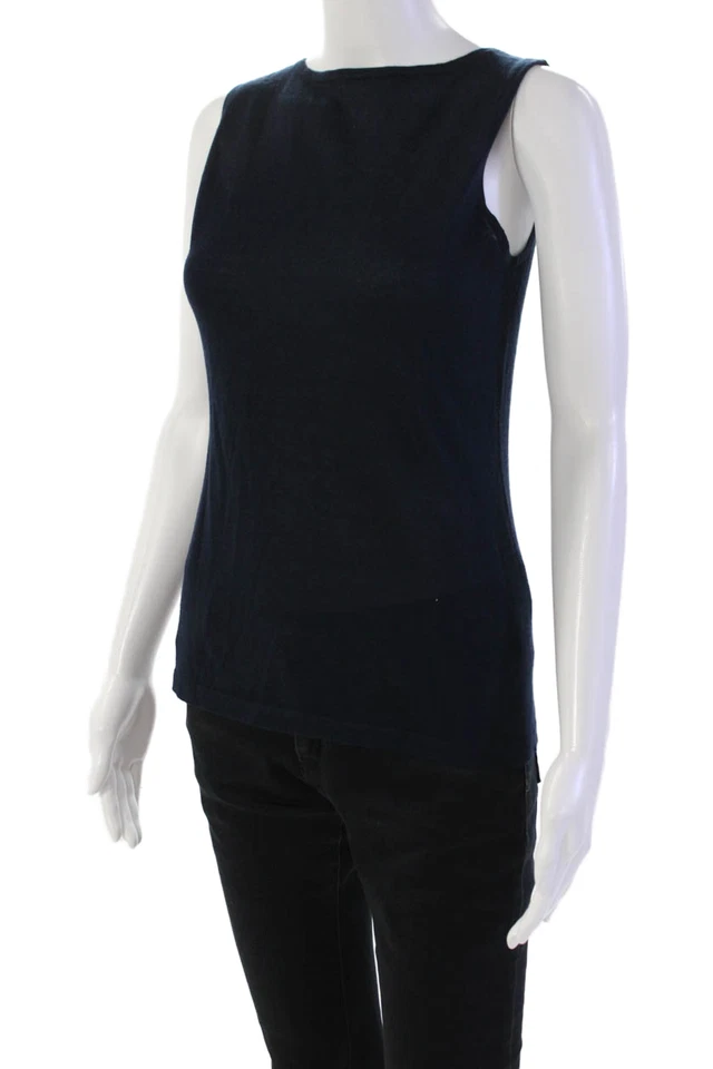 Magaschoni Womens Scoop Neck Silk Knit Tank Top Navy Blue Size Extra Small - Image 2 of 4