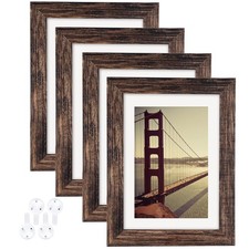 5x7 Picture Frame Rustic Brown Wood Pattern Set of 4 with Tempered Glass,Disp...