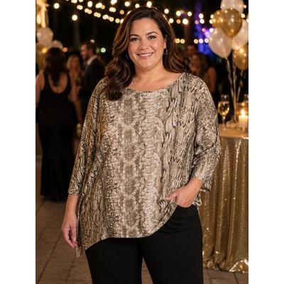 CLARA SUN WOO Women's Medium Tunic Top Snakeskin Print 3/4 Sleeves -2348