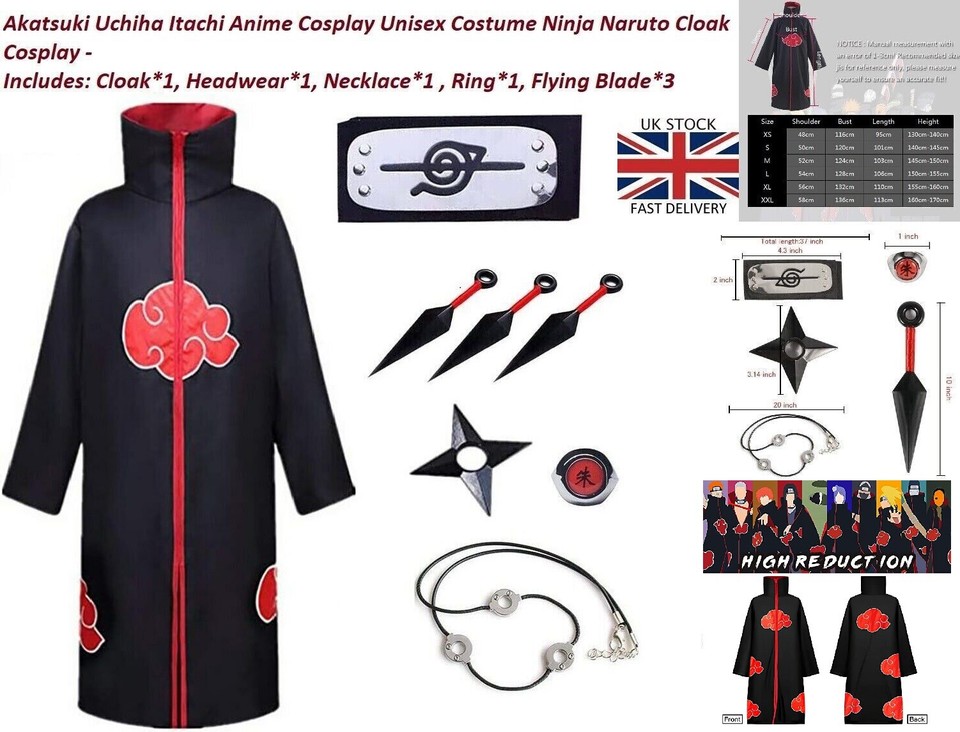 Disfraz Unisex Akatsuki Uchiha Itachi Anime Juegos con disfraces Capa Ninja Naruto Juegos con disfraces
