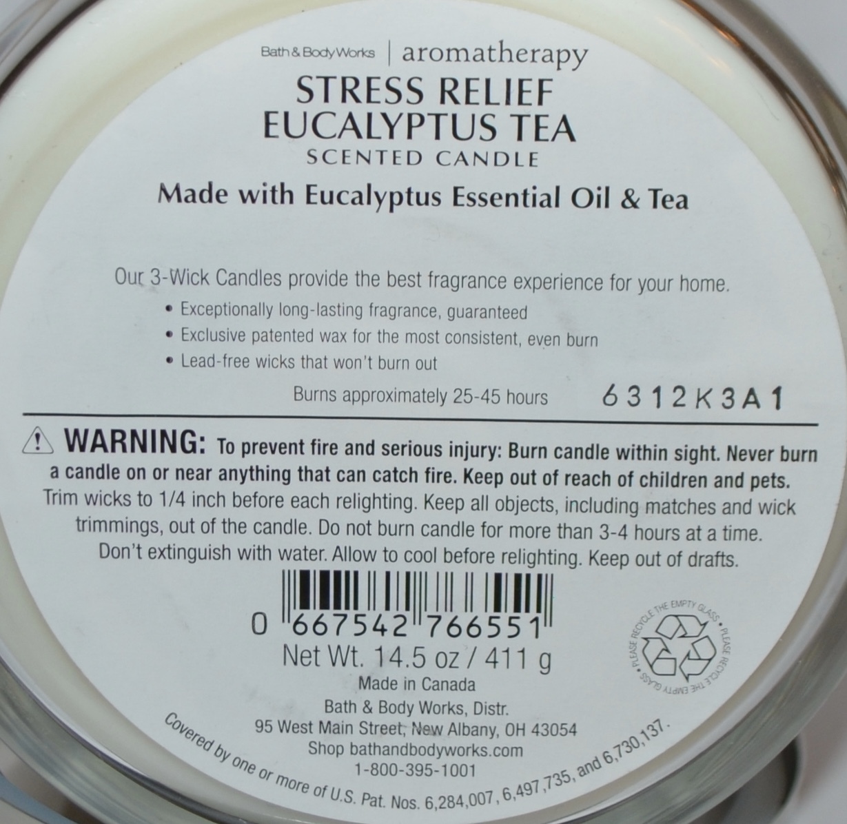 NEW BATH & BODY WORKS STRESS RELIEF EUCALYPTUS TEA CANDLE 3 WICK 14.5
