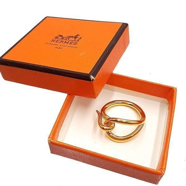 HERMES Scarf Ring Jumbo Circle Design Gold Plated Metal w Box eBay