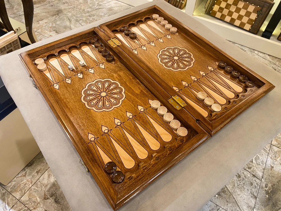 Backgammon Set Eternity, Wooden Board Game, Wood Armenian Nardi Handmade 30x30cm - Image 4 of 4