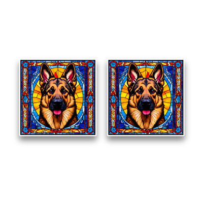 2x Petit Berger Allemand Teinté Verre Opaque Carré Vinyle Autocollant
