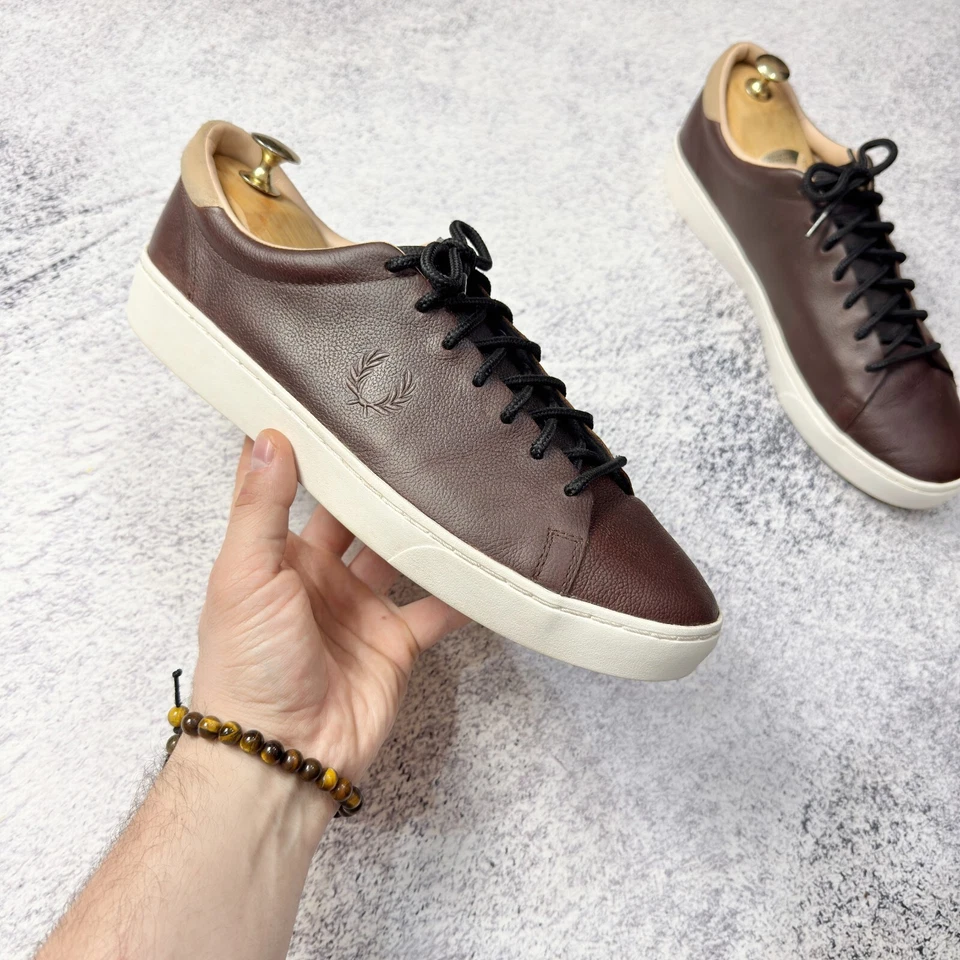 Fred Perry Mens Brown Leather Low Top Sneakers US11 UK10 EU45 29cm - Image 4 of 4