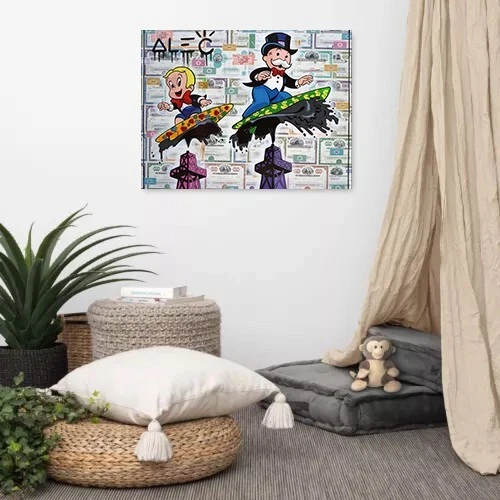 Alec Monopoly Canvas "Richie and Monopoly Surfing on Oil" Wall art - Image 3 of 4