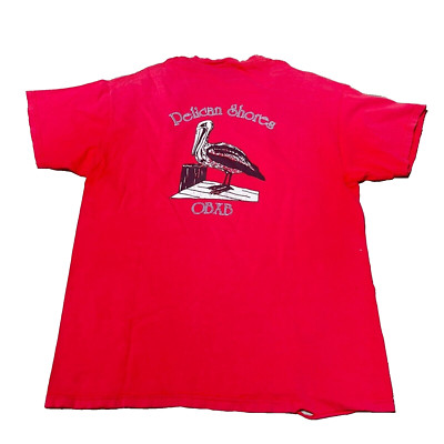 Vintage Outer Banks Shirt Mens Large Red Short Sleeve Pelican Shores OBX 90s