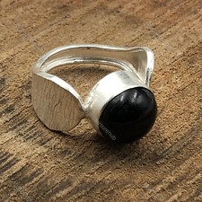 925 Sterling Silver Round Black Tourmaline Gemstone Band Promise Statement Ring