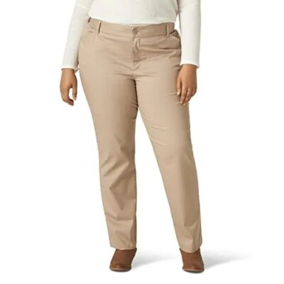 c9 Lee Women's Plus Size Wrinkle Free Relaxed Fit Straight 18W Long Beige