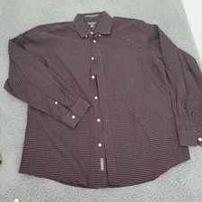 Eddie Bauer Mens Shirt L Multicolor Burgundy Small Check Wrinkle Free Relax Fit