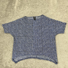 CLARA SUN WOO Shirt Womens Medium Blue White Striped Stretch Top Preppy USA Made