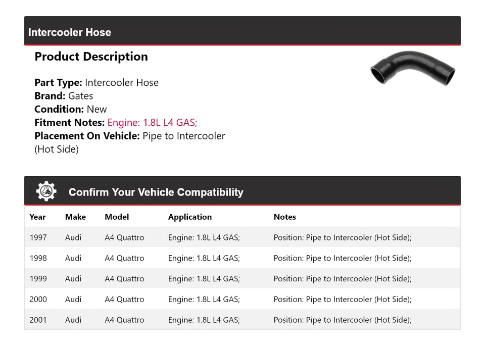 Puertas de manguera intercooler para Audi A4 Quattro 1997-2001 1998 1999 2000 Foto 2 de 4