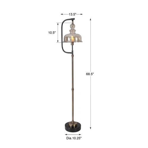 Uttermost Elieser Contemporary Steel and Glass Floor Lamp in Antique Brass - Picture 8 of 8