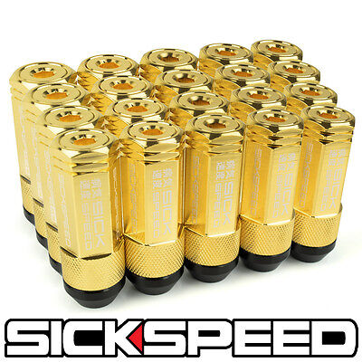 SICKSPEED 20PC 24K GOLD SPIKED ALUMINUM EXTENDED 108MM 3 PC LUG NUTS 14X1.5
