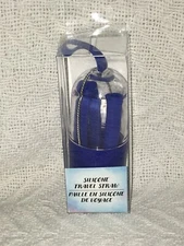 Reusable Blue Silicone Straw With Travel Case and Cleaning Brush.  New*