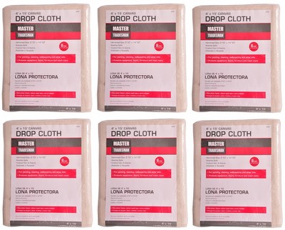 (6) ea Master Tradesman 58908 4' x 15' 8 oz Prof Canvas Painter's Drop Cloths