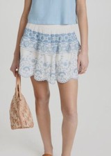 325 LoveShackFancy Women's White Charmaine Embroidered Tiered Skirt Size L