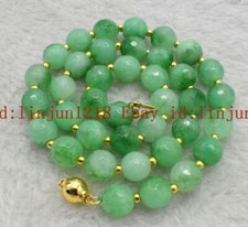 Pretty 10mm Natural Faceted Green Jade Gemstone Round Beads Necklace 18'' AAA